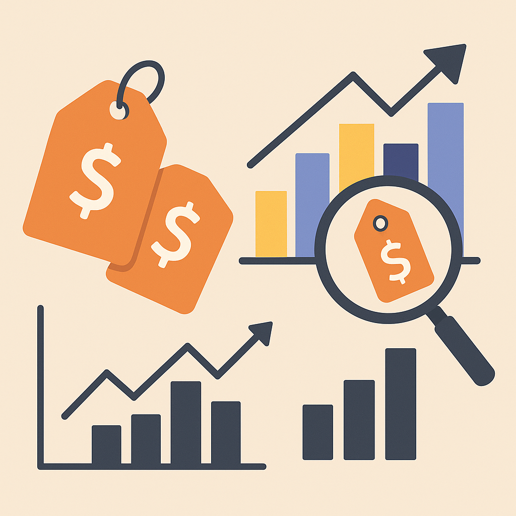 Abstract graphic with price tags and charts for pricing strategy
