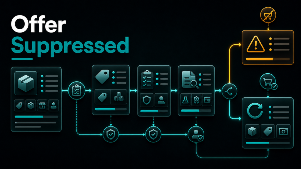 Qubeq branded diagnostic featured image for Amazon Buy Box Suppression Reasons Explained.