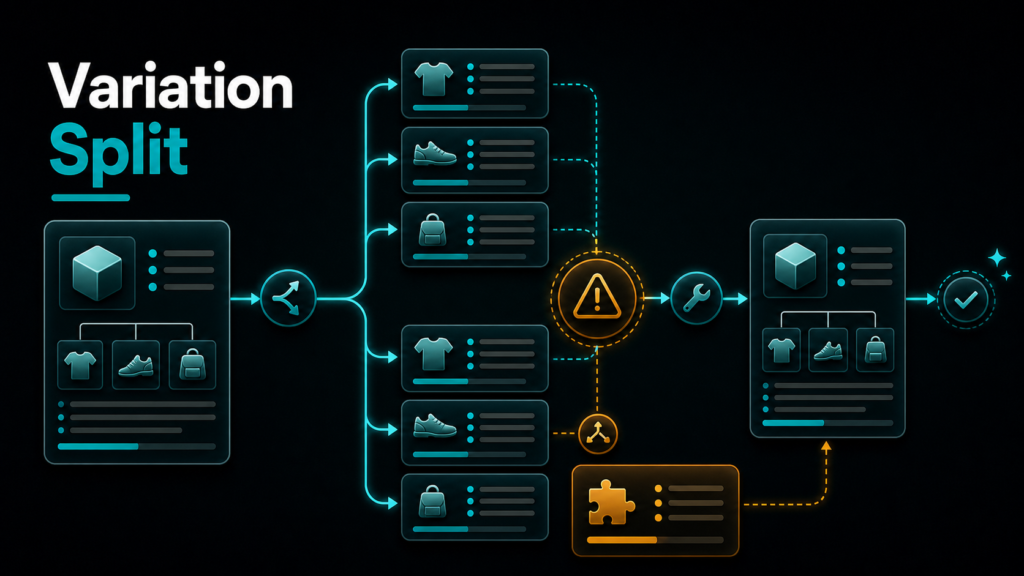 Qubeq branded diagnostic featured image for Amazon FBA Variation Split Issue - Complete Detailed Guide.