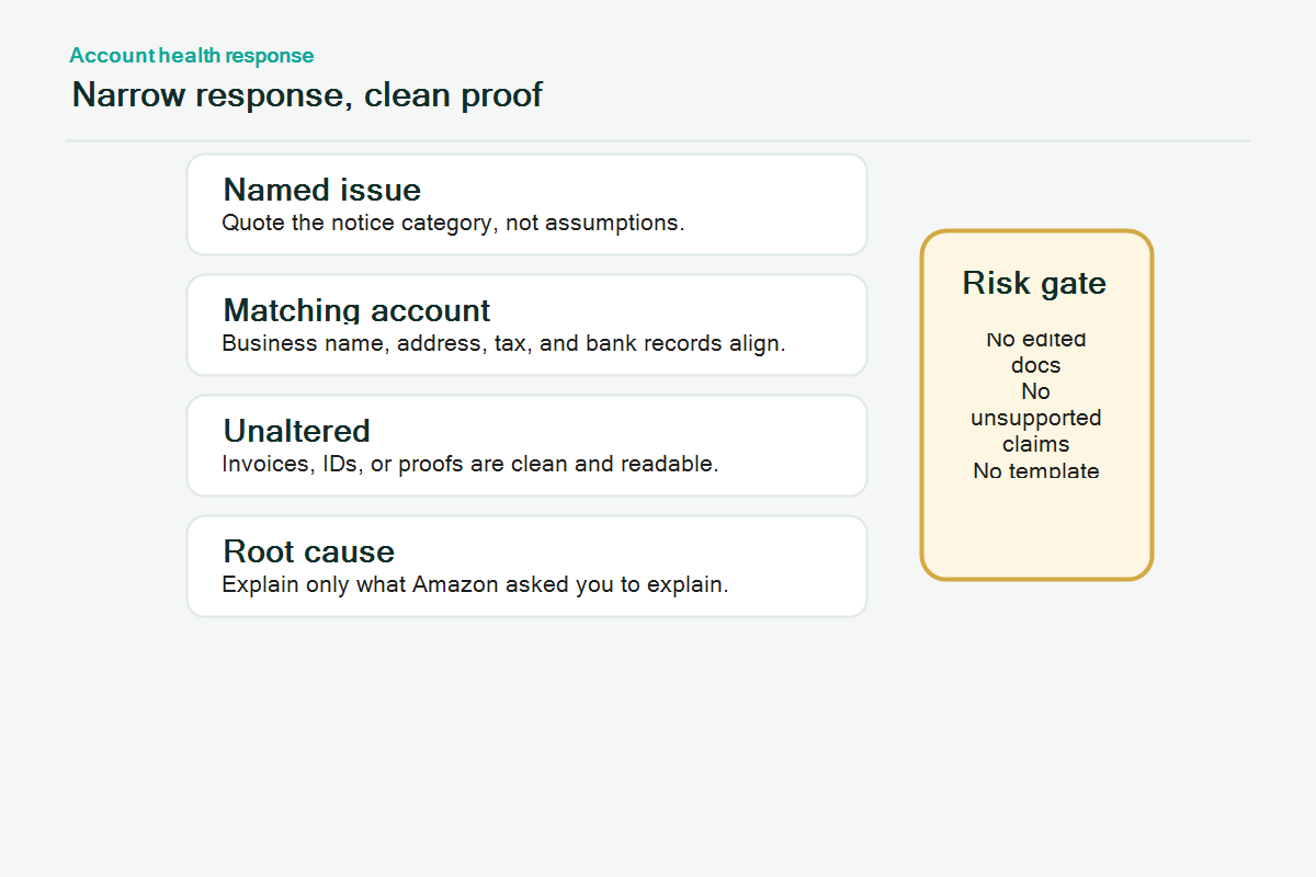 Decision stack for building a response packet to an Amazon Section 3 violation.