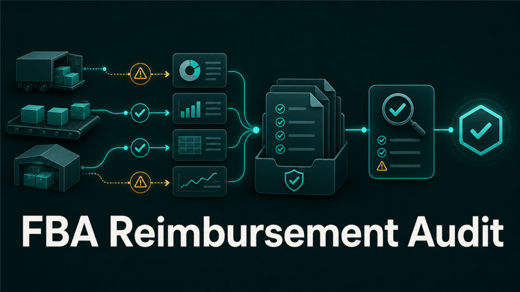 Qubeq blog banner showing an FBA reimbursement audit trail from shipment box to claim evidence and reimbursement marker