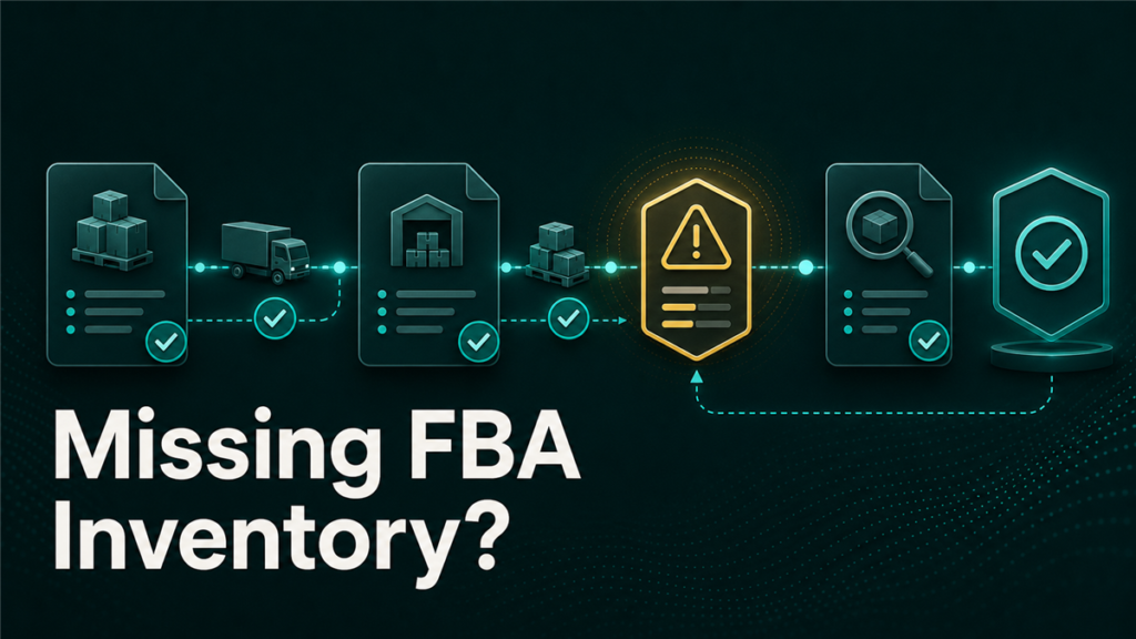 Workflow diagram showing the path from FBA inbound shipment discrepancy through documentation, claim filing, and case escalation