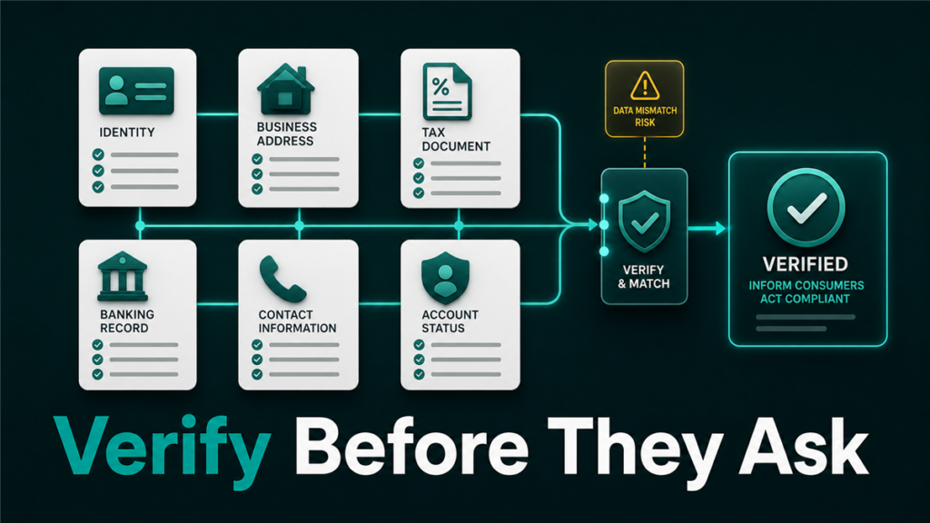 INFORM Consumers Act seller verification checklist showing identity, address, and banking information requirements